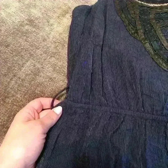 Blue Scoopneck Dress W/ Detailed Stitched Neckline - Picture 3 of 7